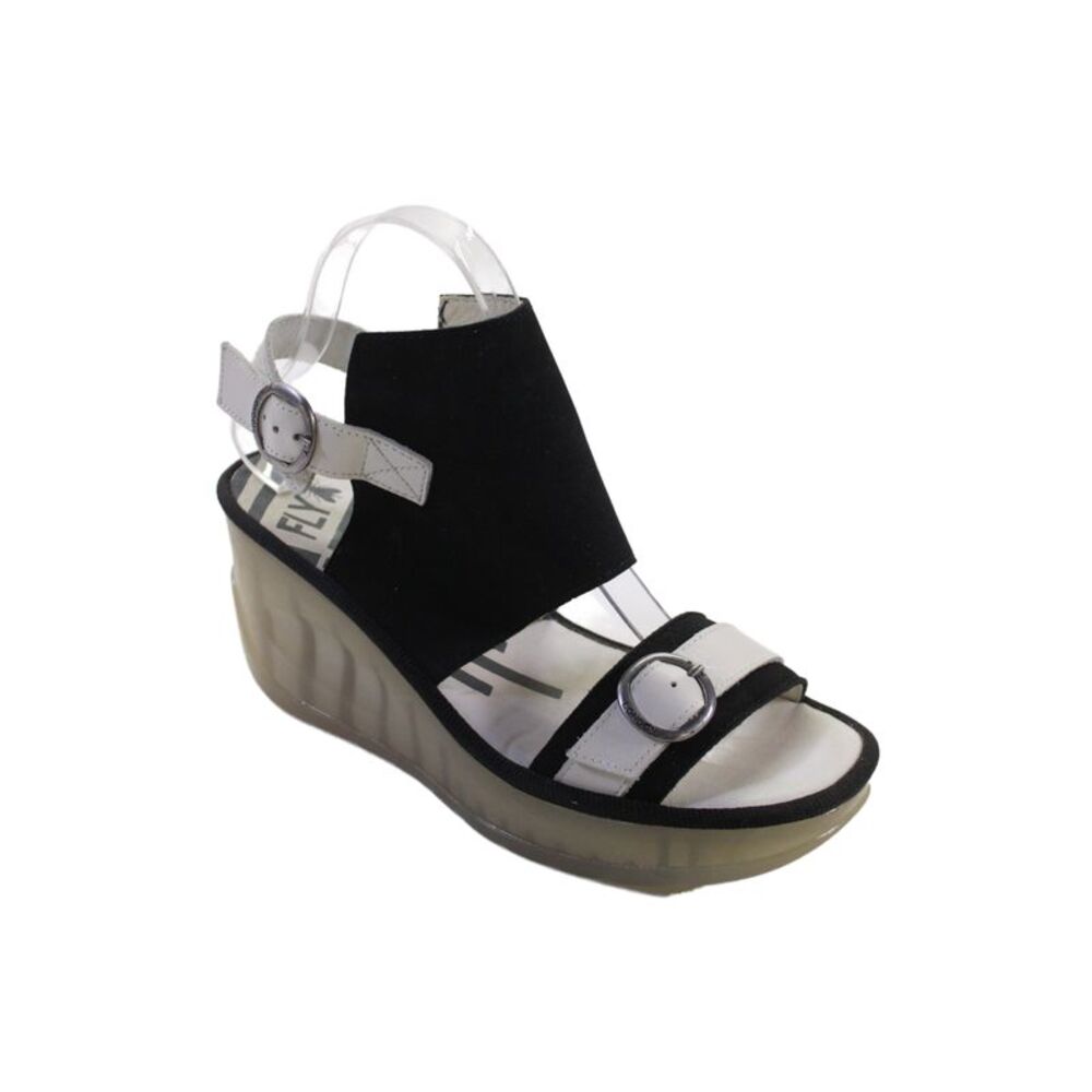 Fly London Womens Suede Slingbacks Wedge Sandals Black White Size 39 9